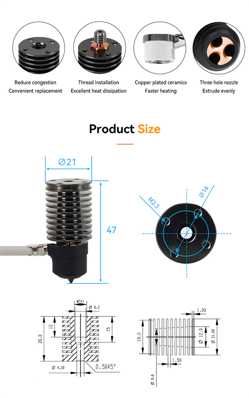 KINGROON-V6-Voron-Keramikkit-Bimetallisches-Halsrohr-Dreifach-Oumlffnung-Hartstahl-Duumlse-320degC-H-2022752-2